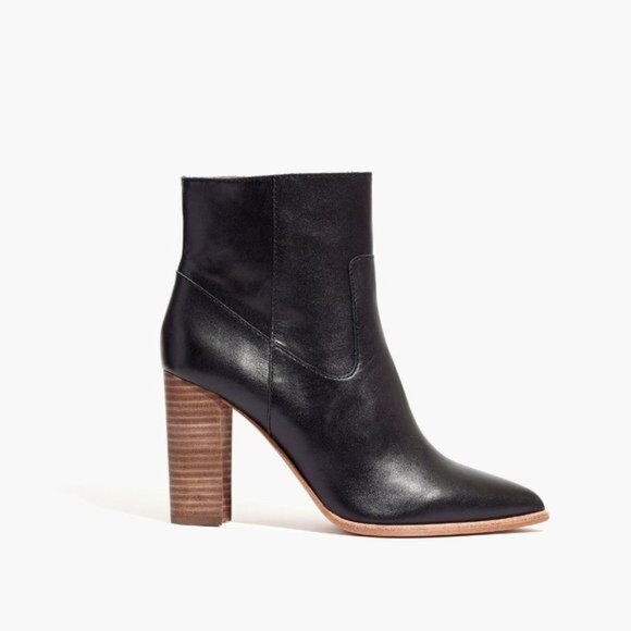 Madewell The Hynde Boot Size 8 Black Leather Ankle Booties Block Heel Point Toe